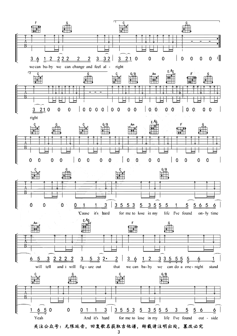 Free Loop吉他谱_Daniel Powter_C调弹唱六线谱1