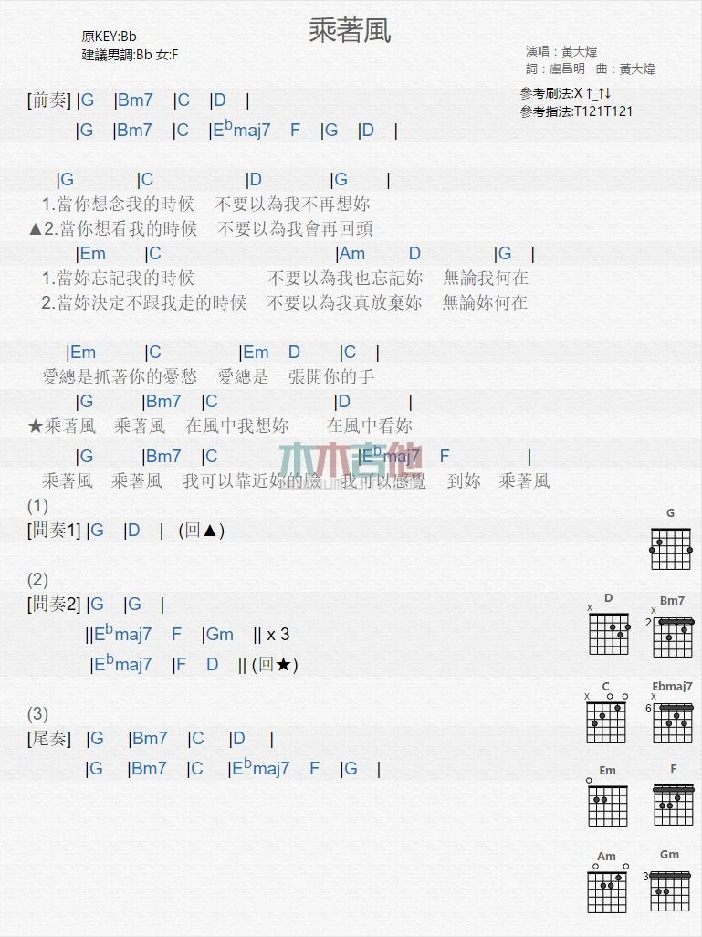 乘着风_吉他谱_黄大炜1