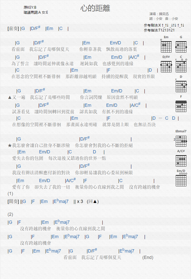 心的距离_吉他谱_陈奕迅1