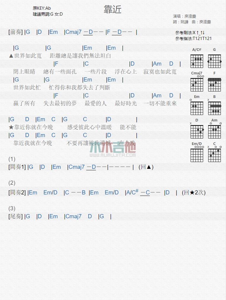 靠近_吉他谱_庾澄庆1