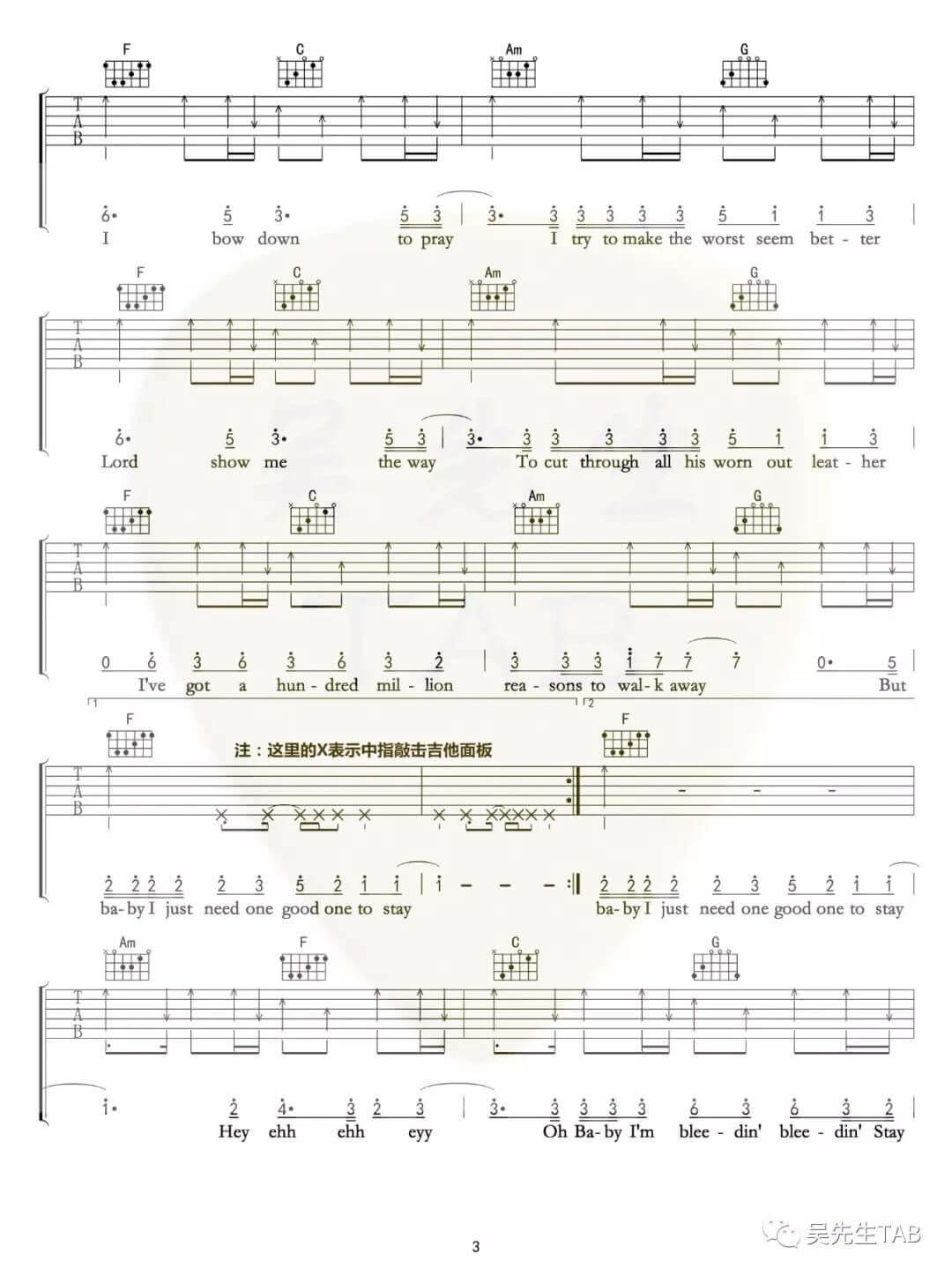 Million Reasons吉他谱 C调扫弦版-lady gaga1