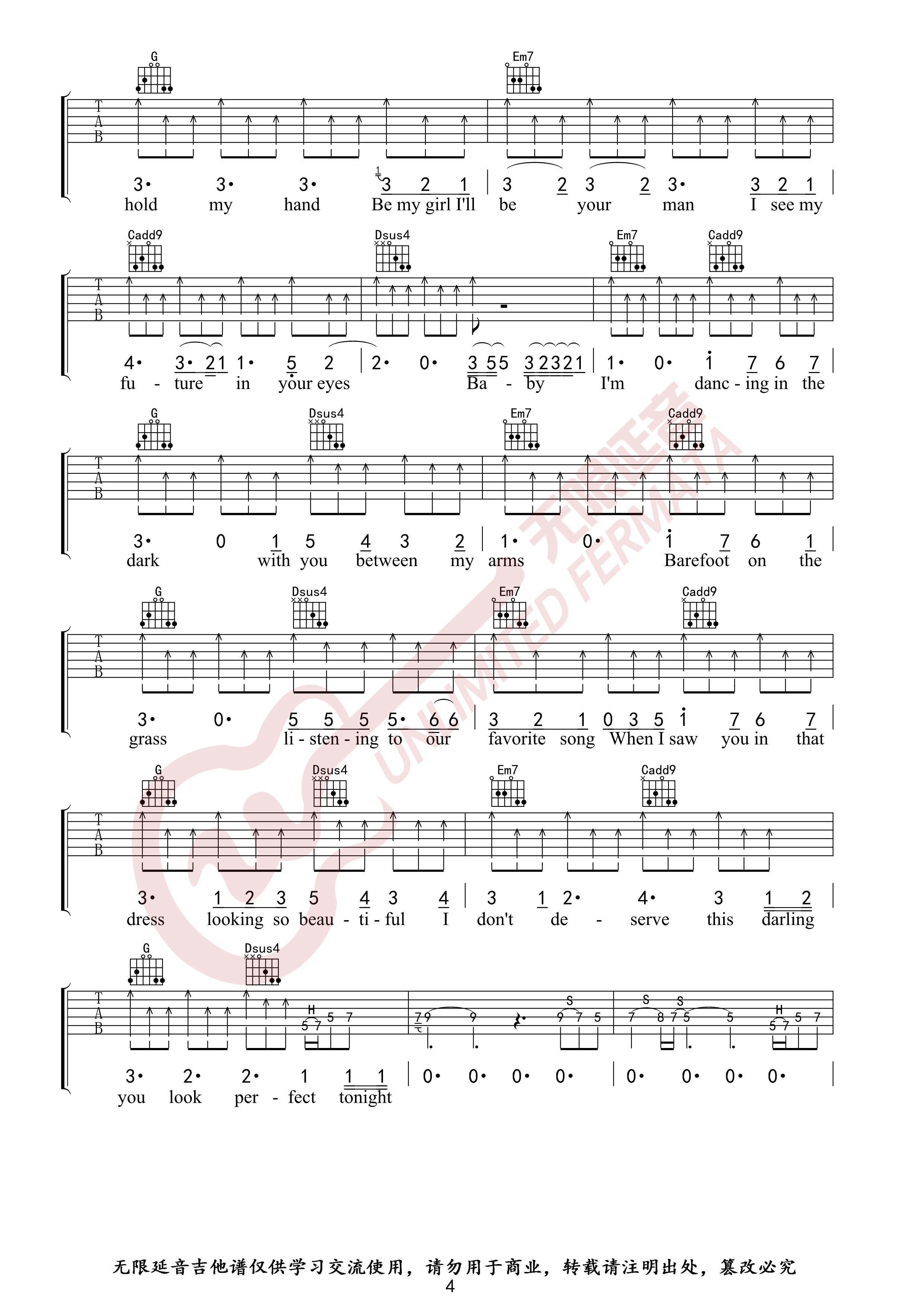 Perfect吉他谱_Ed Sheeran_G调高清弹唱伴奏谱4