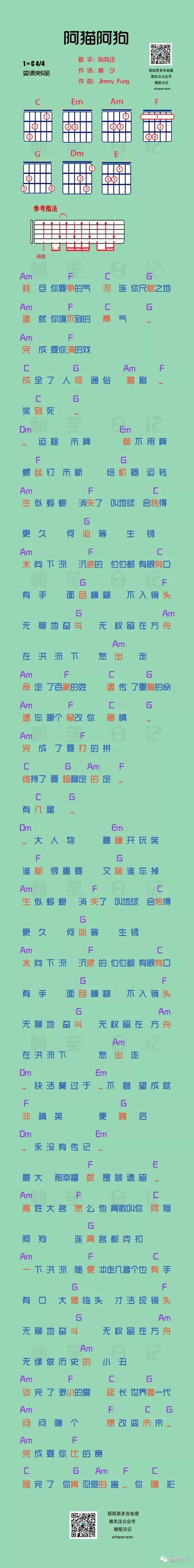 阿猫阿狗吉他谱 C调-朝笔日记编配-陈奕迅1