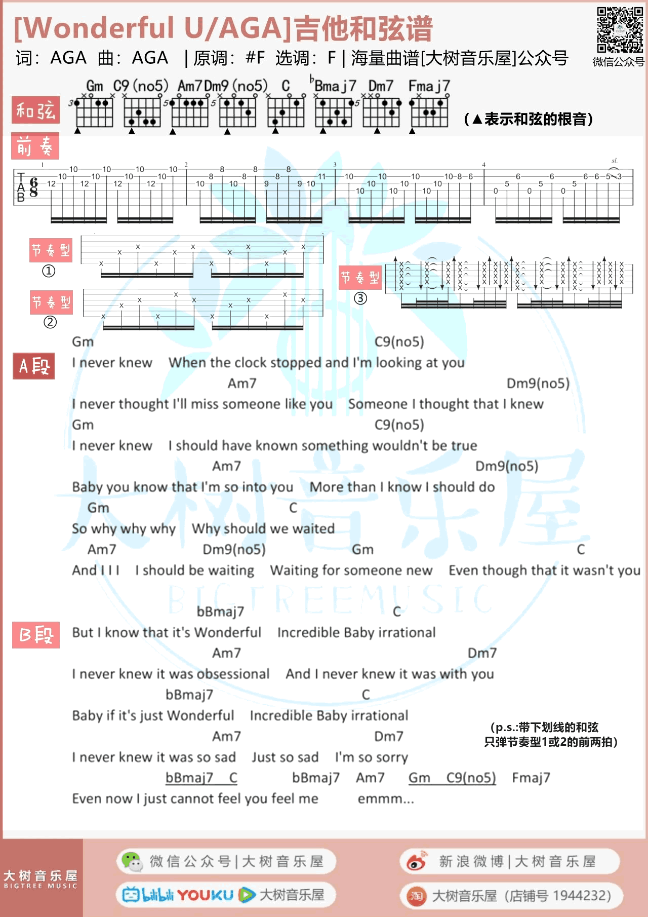 Wonderful U吉他谱_AGA江海迦_弹唱谱_吉他教学视频4