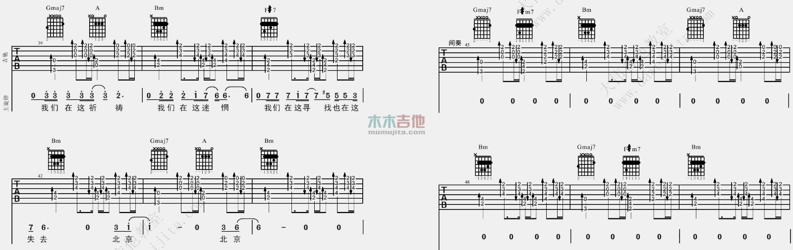 北京北京吉他谱_汪峰_D调原版六线谱_吉他弹唱谱1