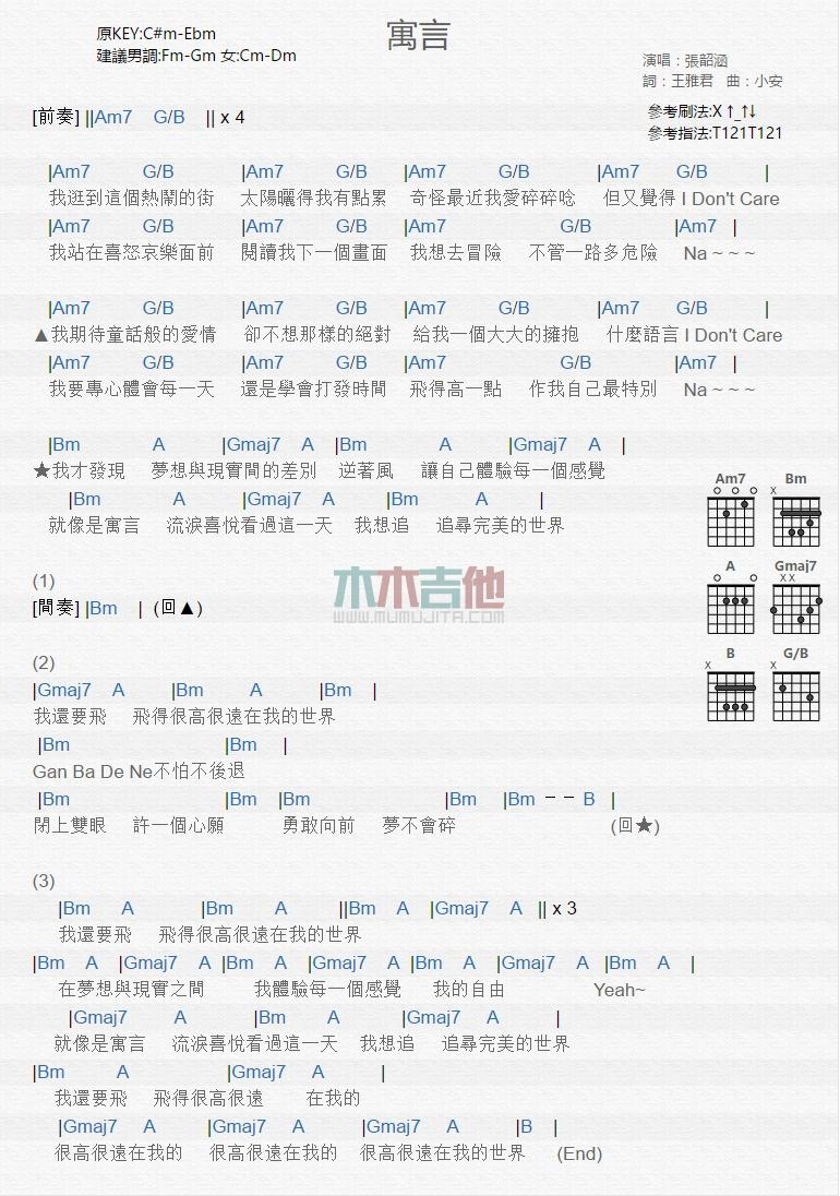寓言_吉他谱_张韶涵1