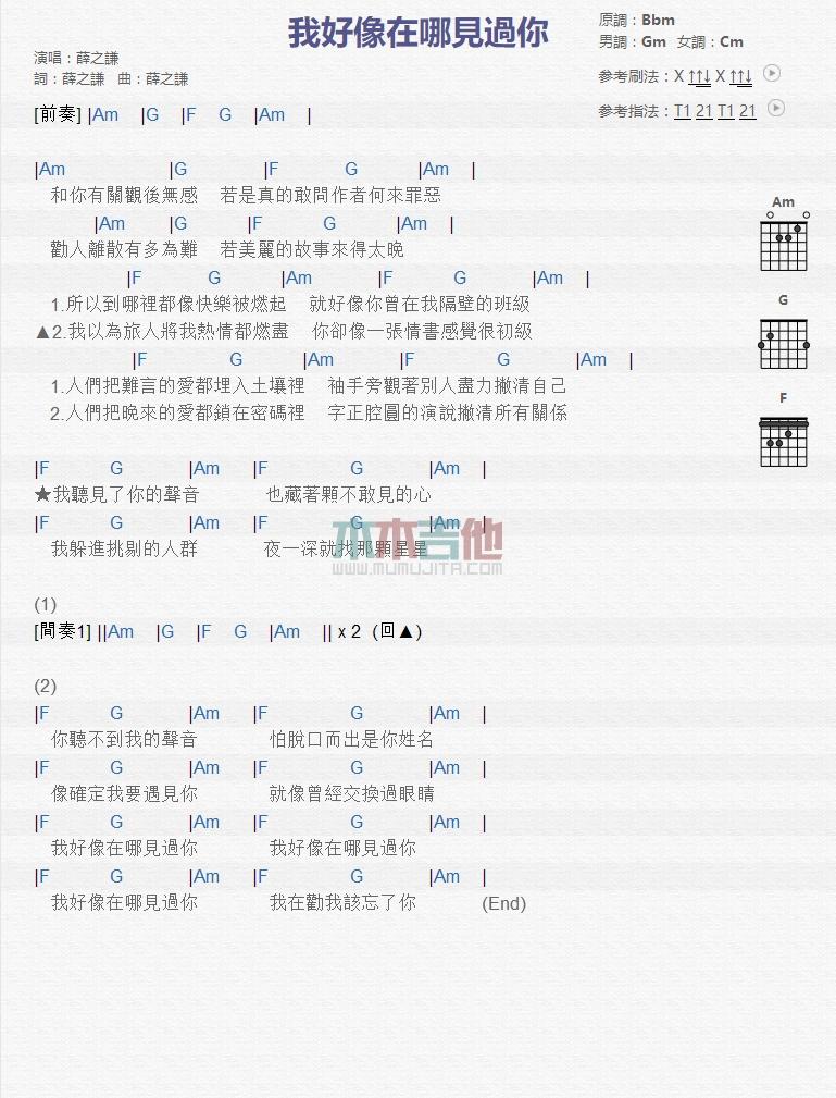 我好像在哪见过你_吉他谱_薛之谦1
