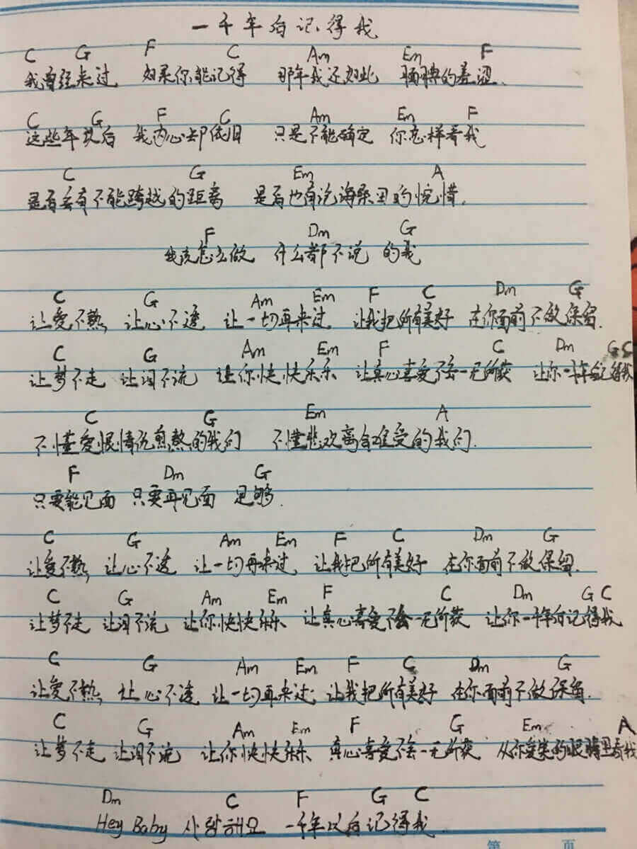 林俊杰《一千年以后记得我》吉他谱1