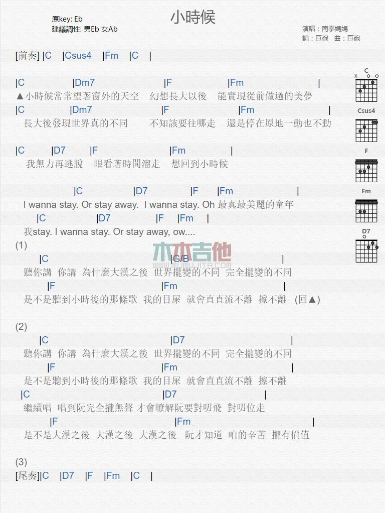 小时候_吉他谱_南拳妈妈1