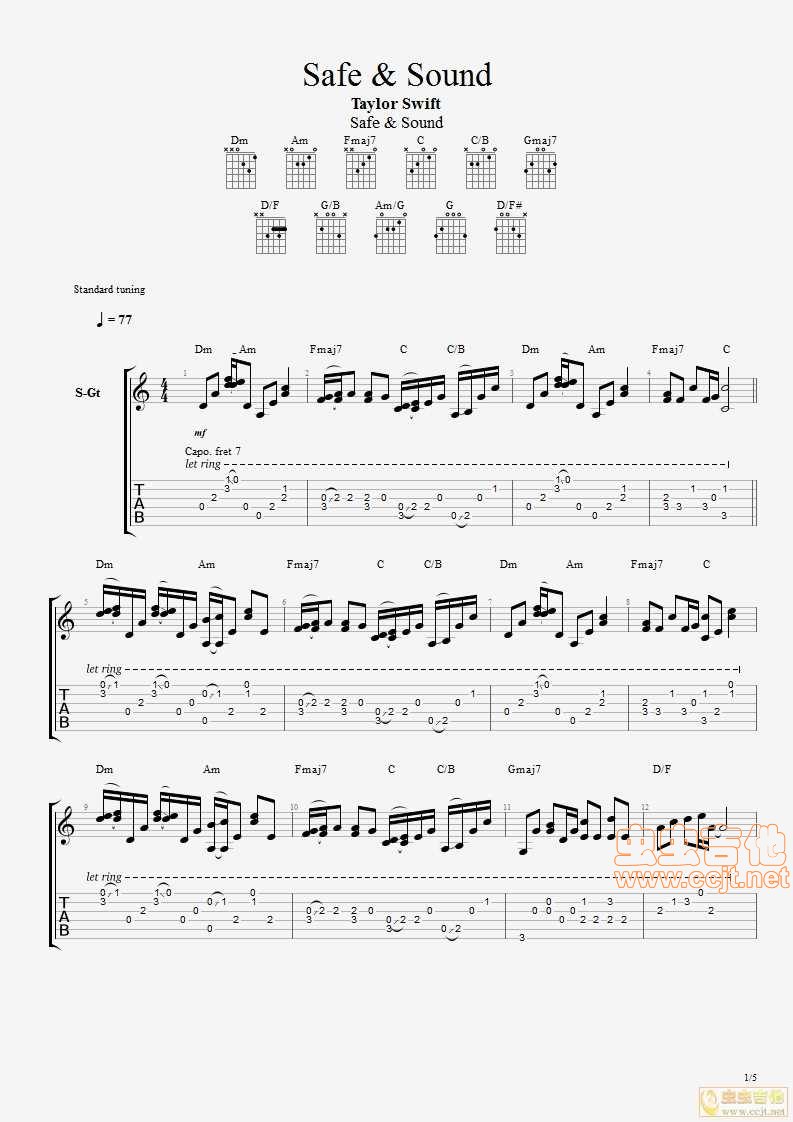 Safe and Sound | Taylor Swift|吉他谱|图片谱|高清|Taylor Swift1