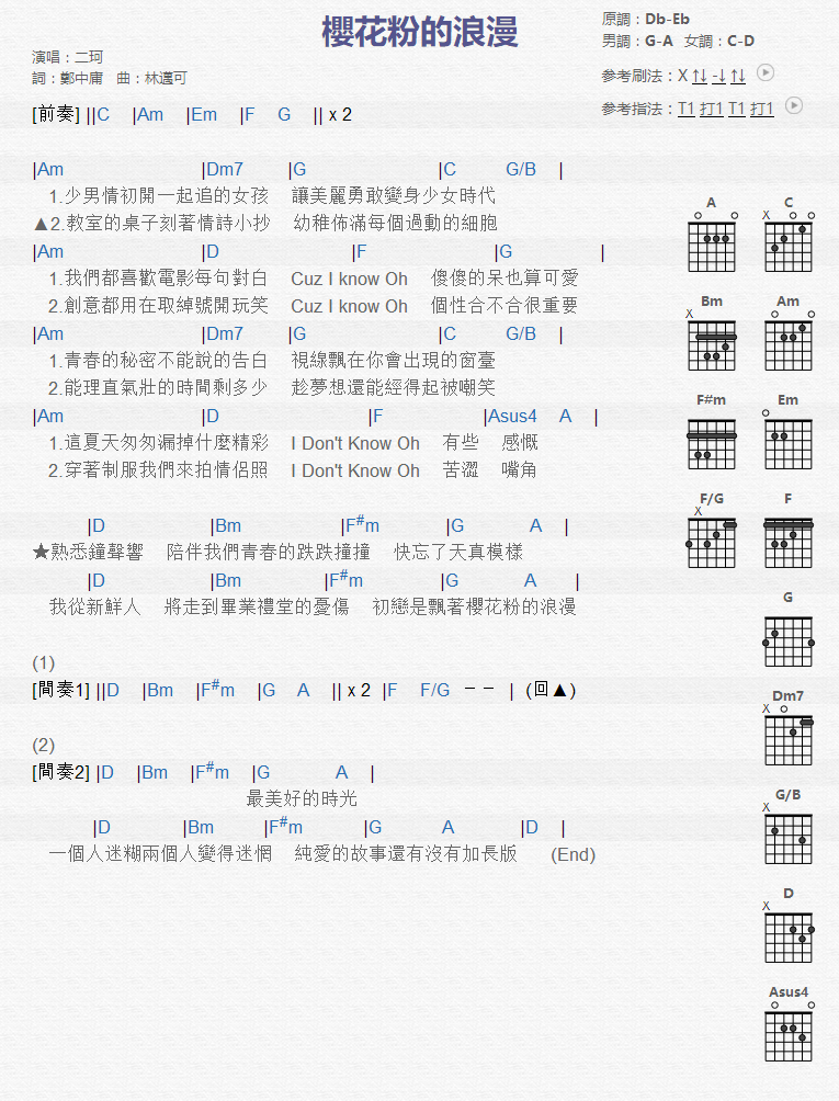 樱花粉的浪漫_吉他谱_周二珂1