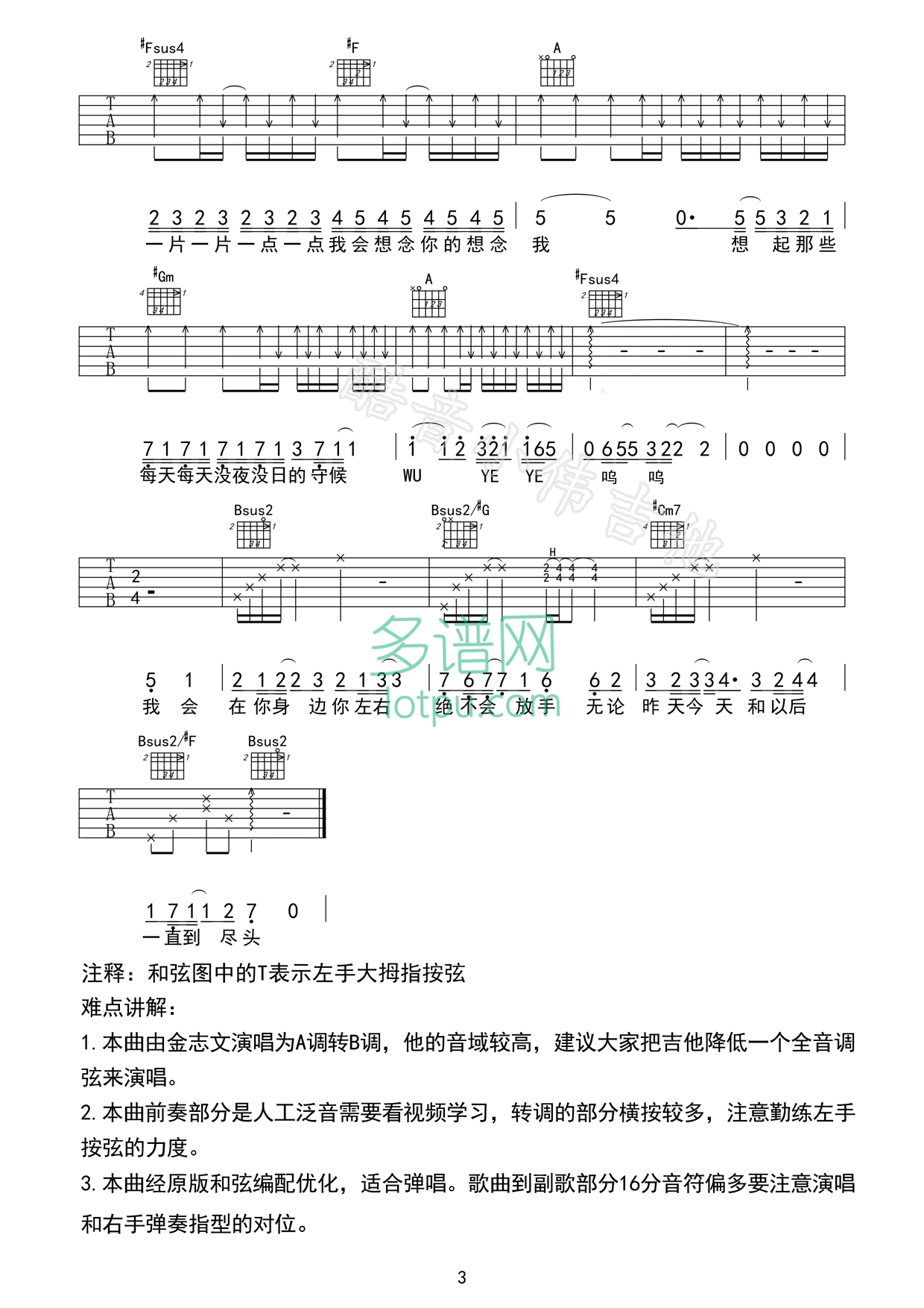 夏洛特烦恼吉他谱 A调六线谱_多谱网编配_金志文3