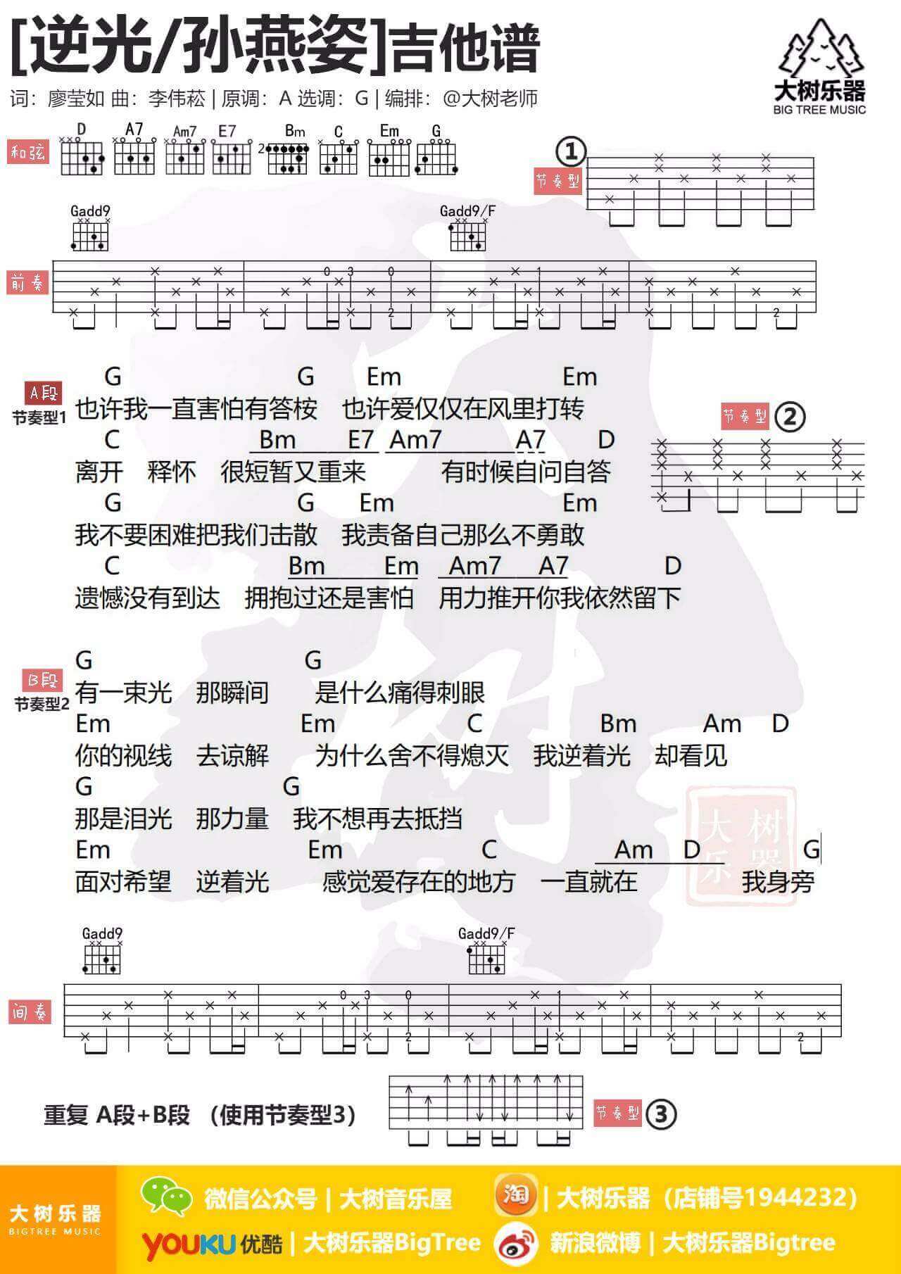 逆光吉他谱 G调和弦谱-孙燕姿1