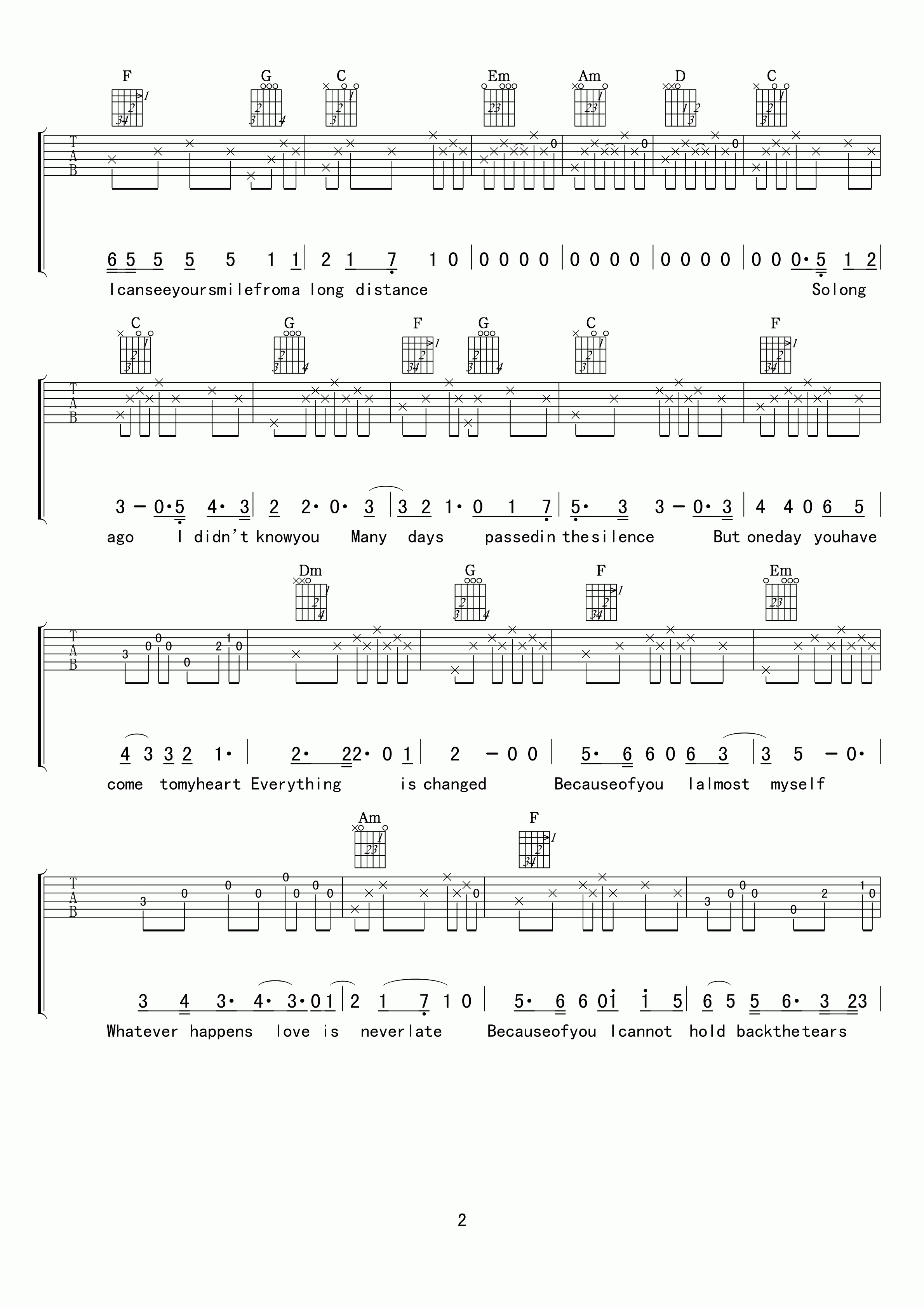 So long ago吉他谱 D调高清版-小叶歌吉他编配-dry cell1