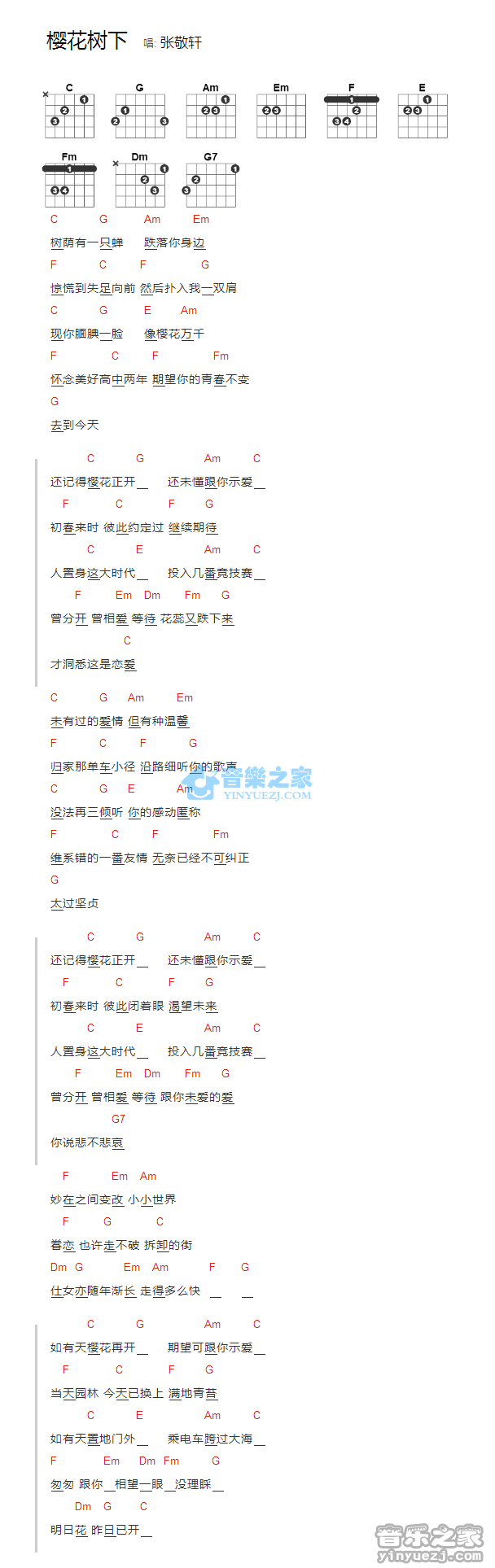 樱花树下_吉他谱_张敬轩1