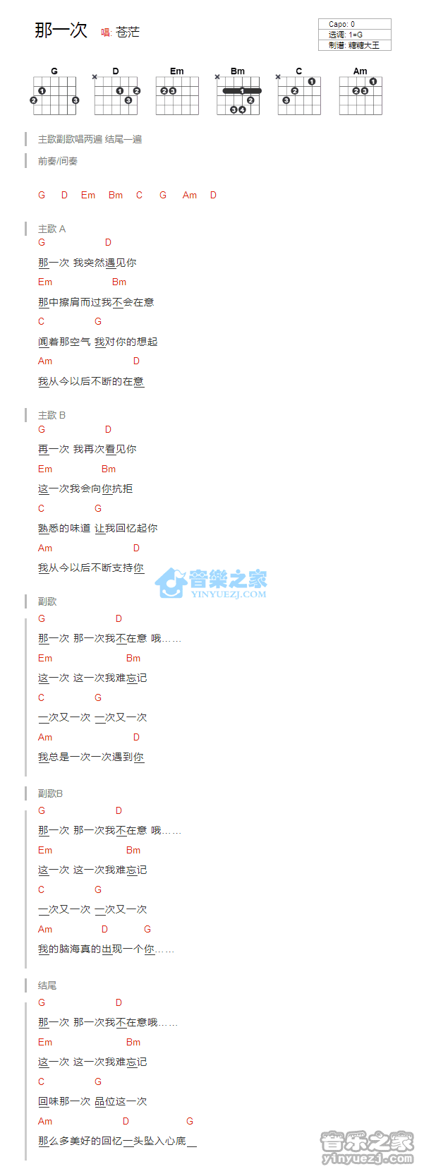 那一次吉他谱 G调和弦谱-苍茫1