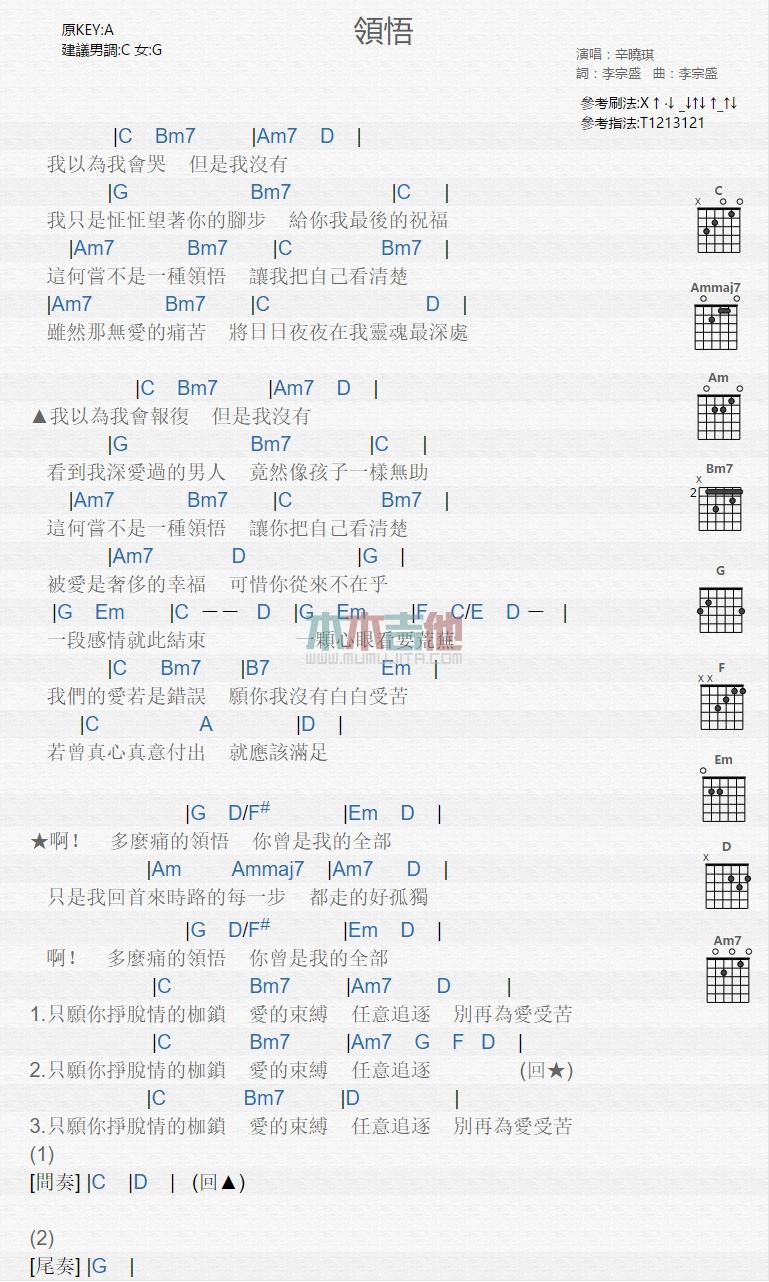 领悟_吉他谱_辛晓琪1