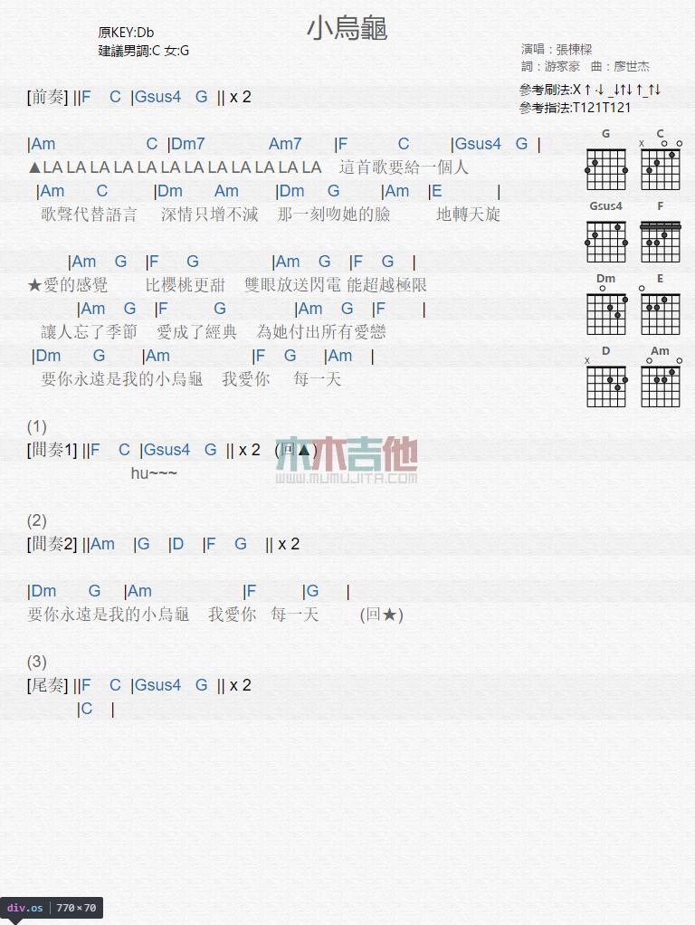小乌龟_吉他谱_张栋梁1
