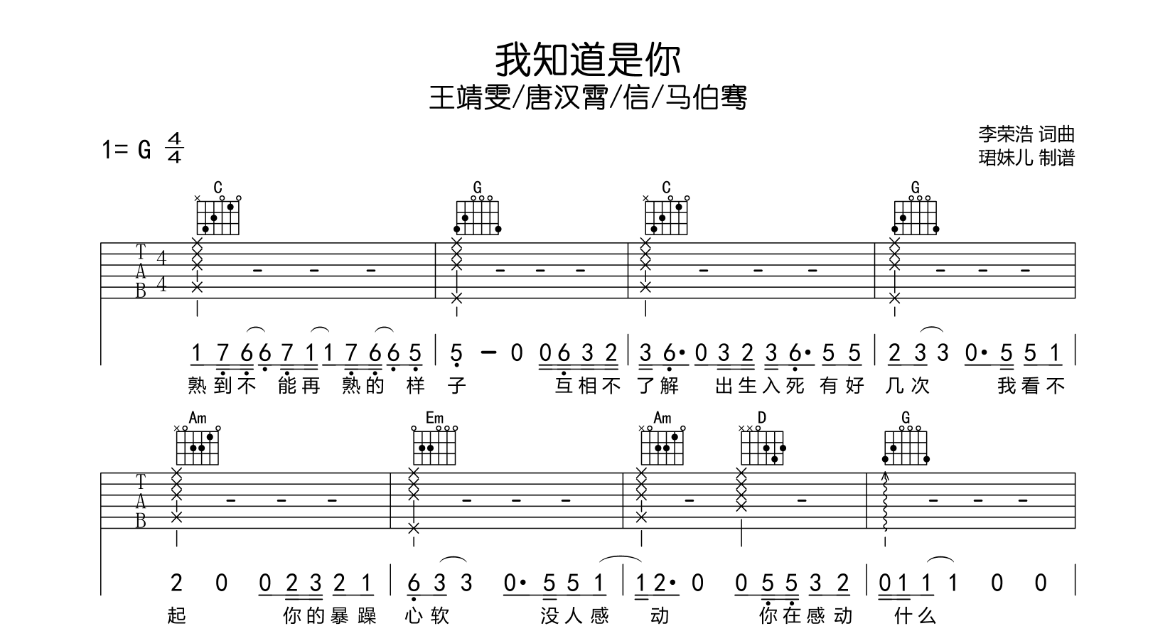 《我知道是你》吉他谱_王靖雯/唐汉霄/信/马伯骞_《闪光的乐队》1