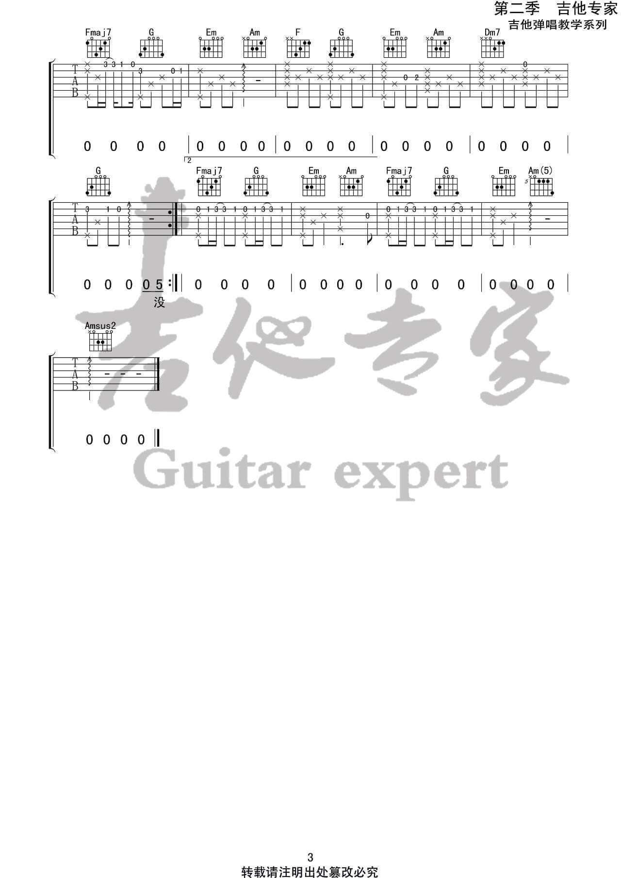 嚣张吉他谱 C调简单版-En1