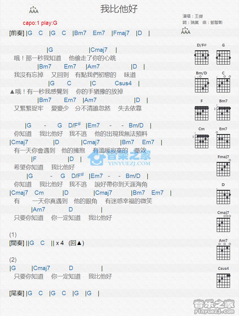 我比他好吉他谱 G调版 王杰1