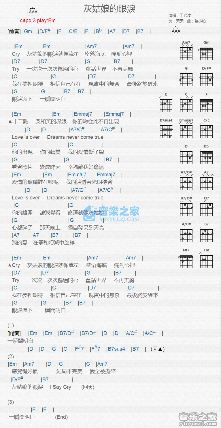 灰姑娘的眼泪吉他谱 Em调版 王心凌1