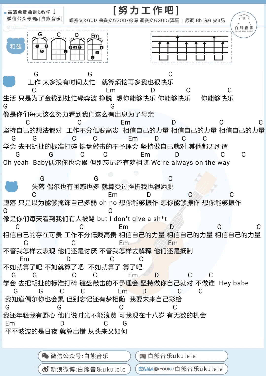 努力工作吧吉他谱_赛文&GOD_尤克里里谱+吉他弹唱谱3