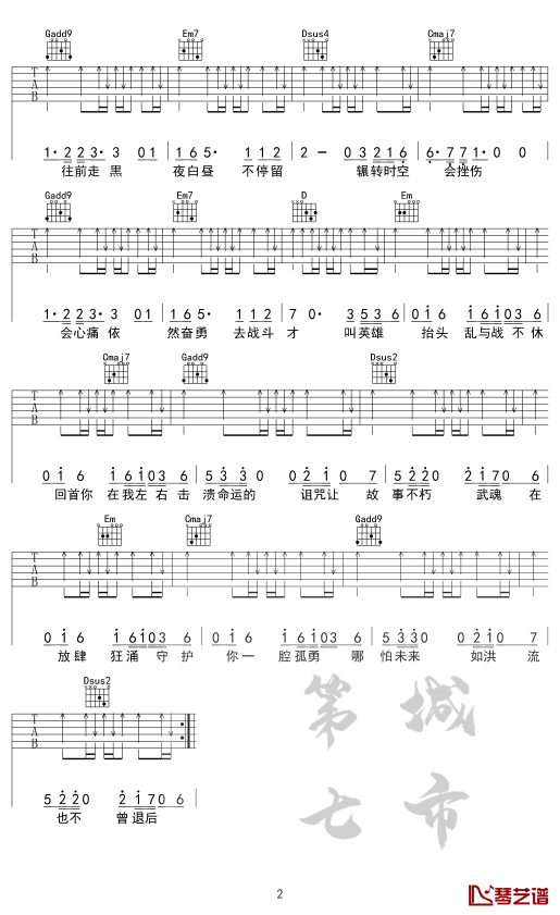 破茧吉他谱 张韶涵 第七城市曲谱2