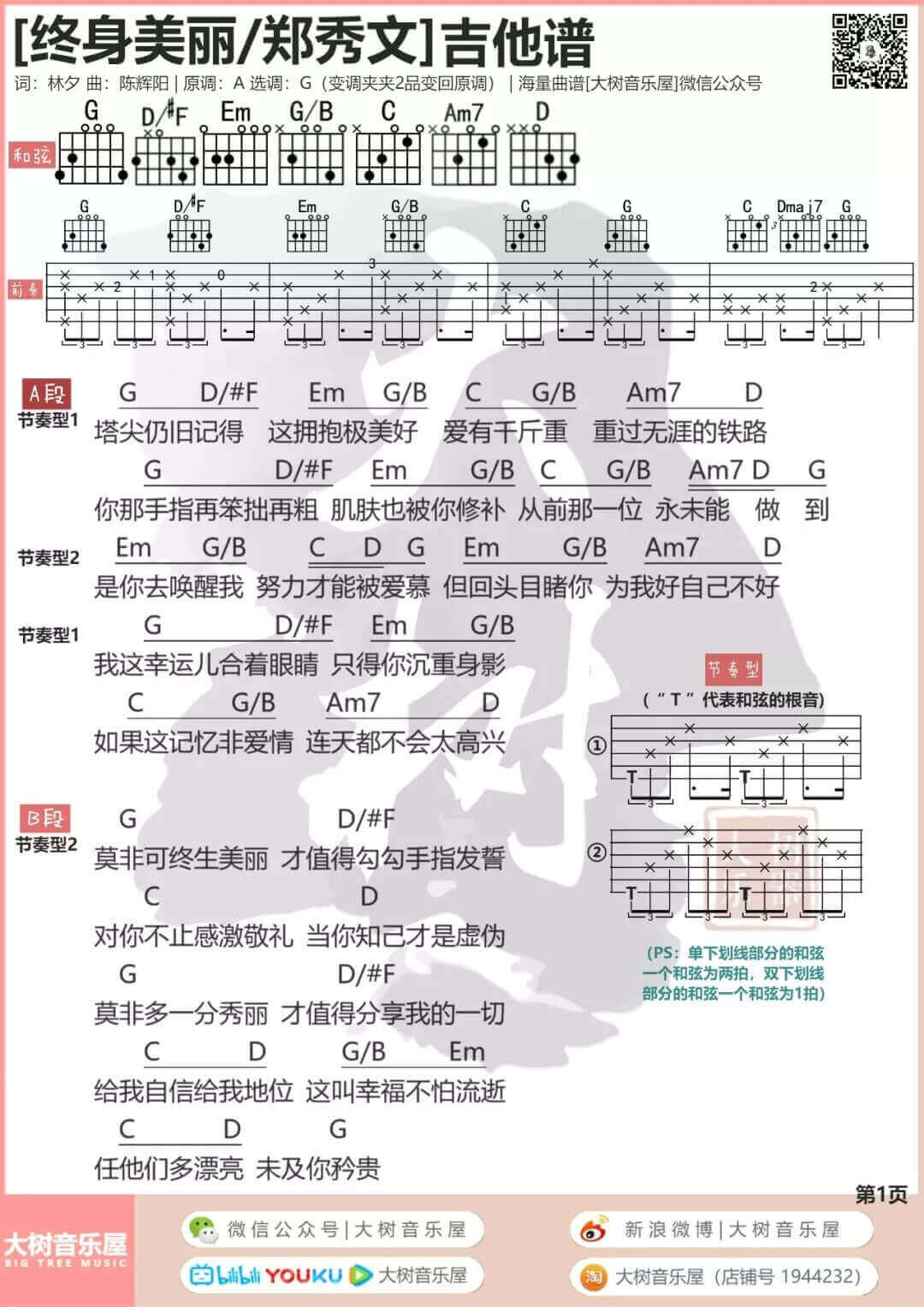 终身美丽吉他谱 G调和弦谱-郑秀文1