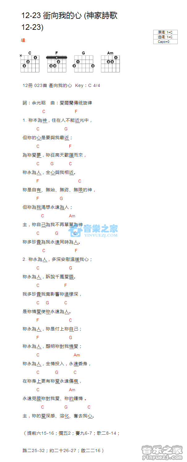 冲向我的心_吉他谱_C调版_神家诗歌1