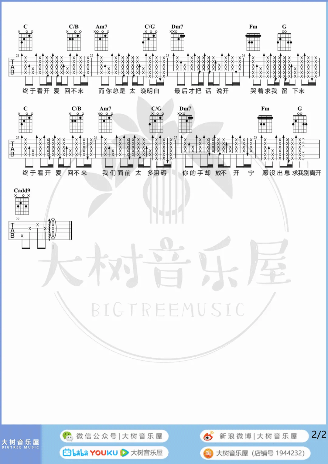 倒带吉他谱_蔡依林_《倒带》C调原版六线谱_吉他弹唱教学2