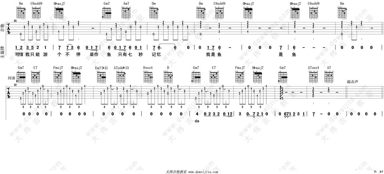 鱼吉他谱-姚贝娜《鱼》吉他弹唱教学讲解3