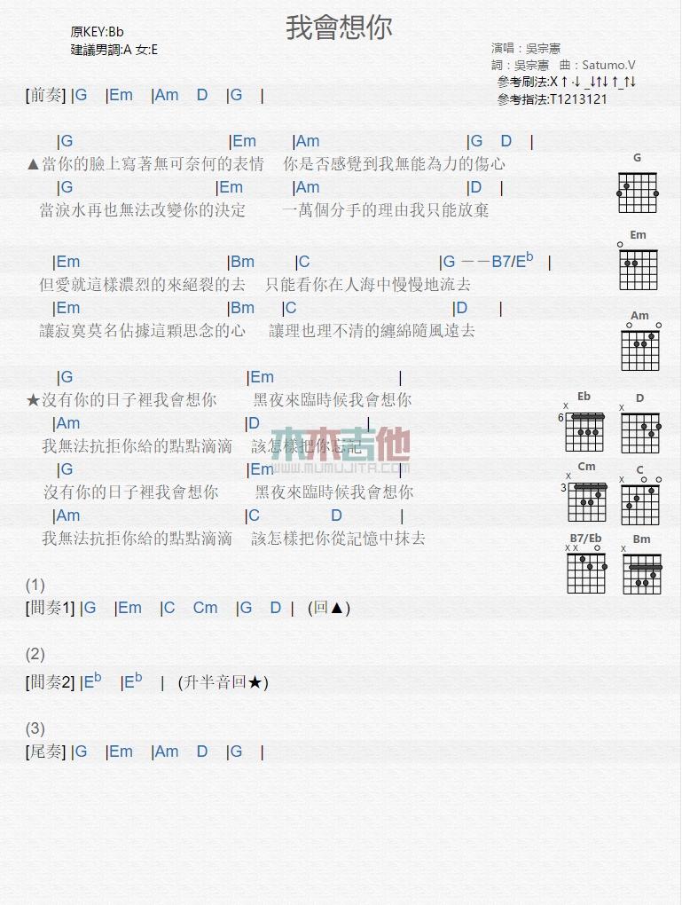 我会想你_吉他谱_吴宗宪1