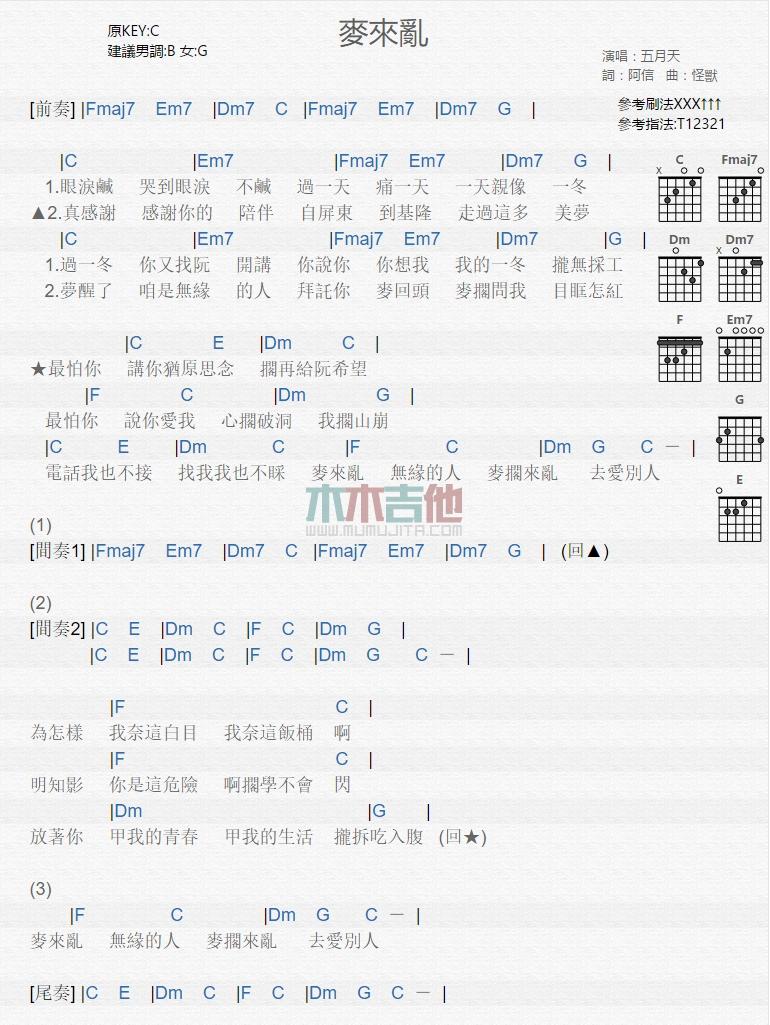 麦来乱_吉他谱_五月天1