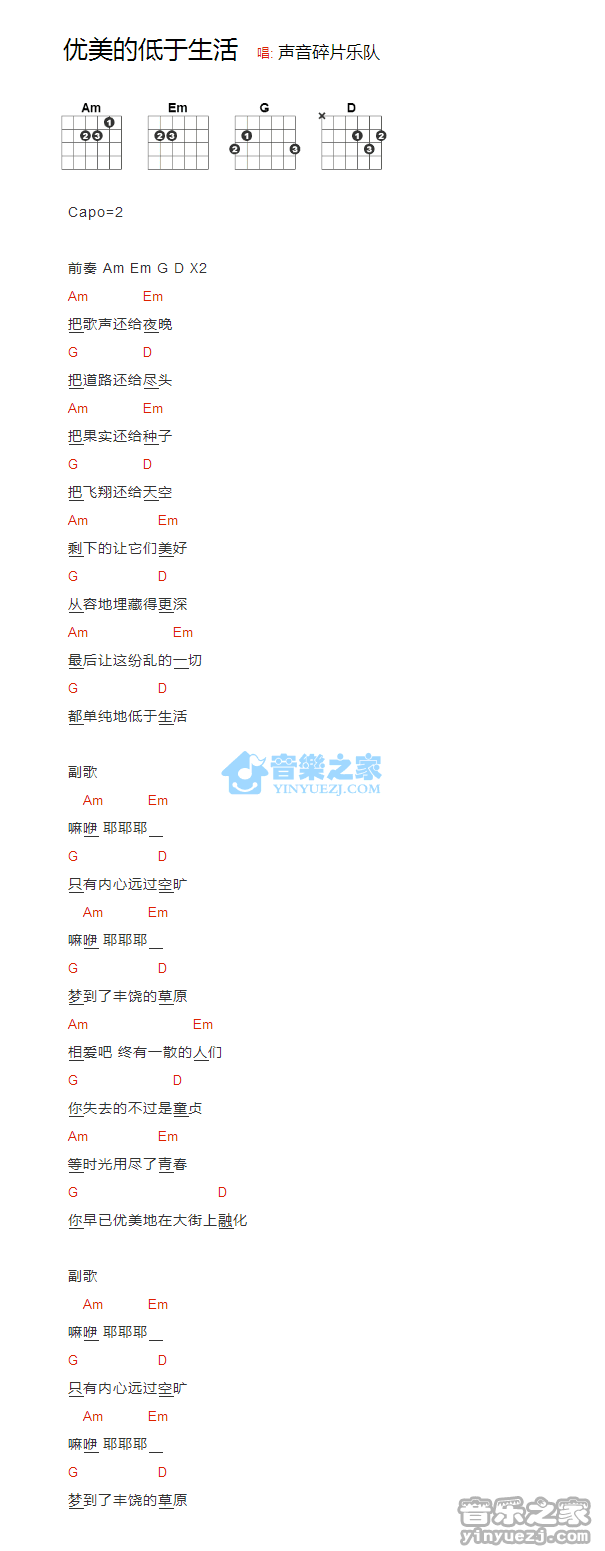 优美的低于生活_吉他谱_声音碎片1