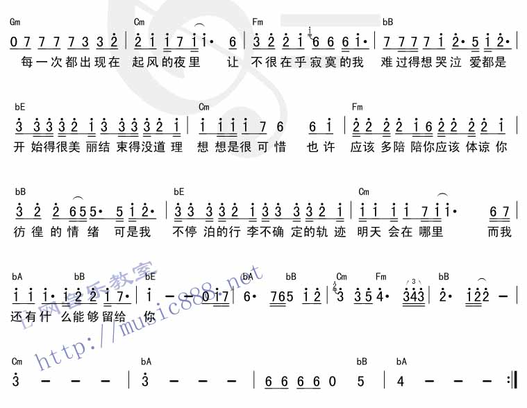 留什么给你吉他谱 E调_E网音乐教室编配_孙楠2