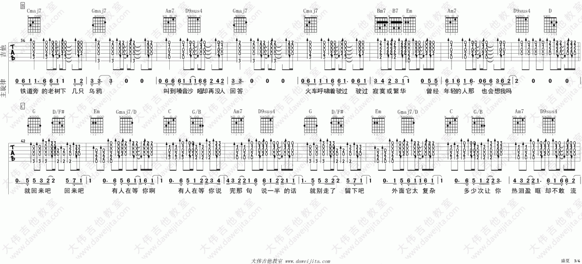 盛夏_G调吉他谱_毛不易3