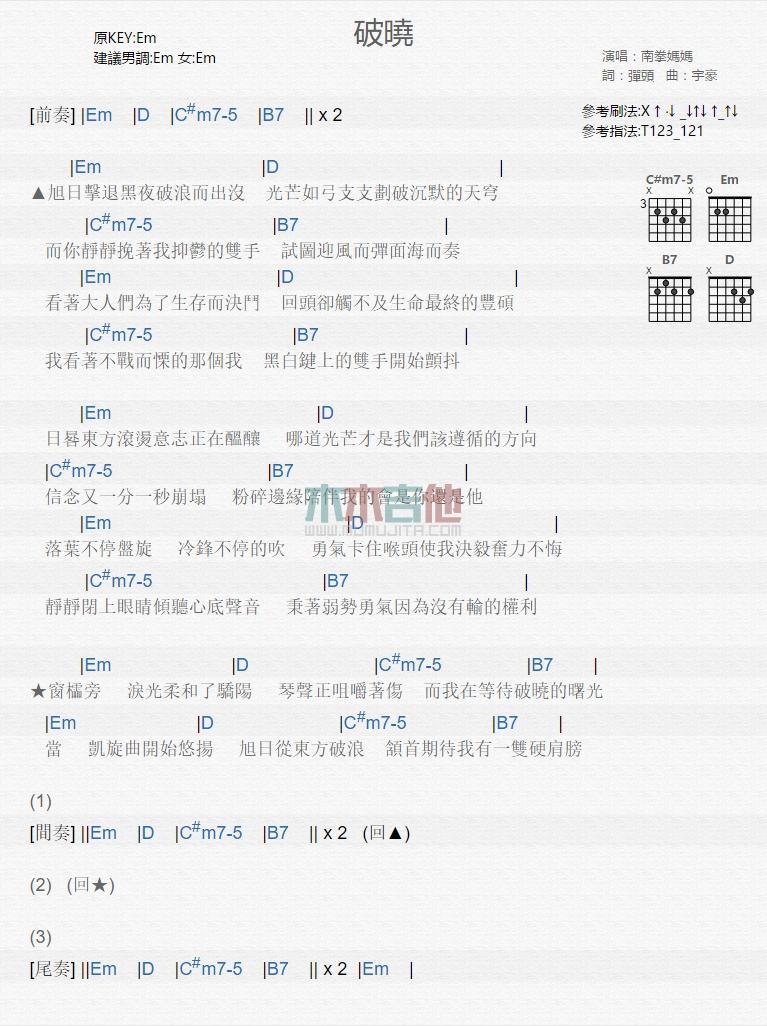 破晓_吉他谱_南拳妈妈1