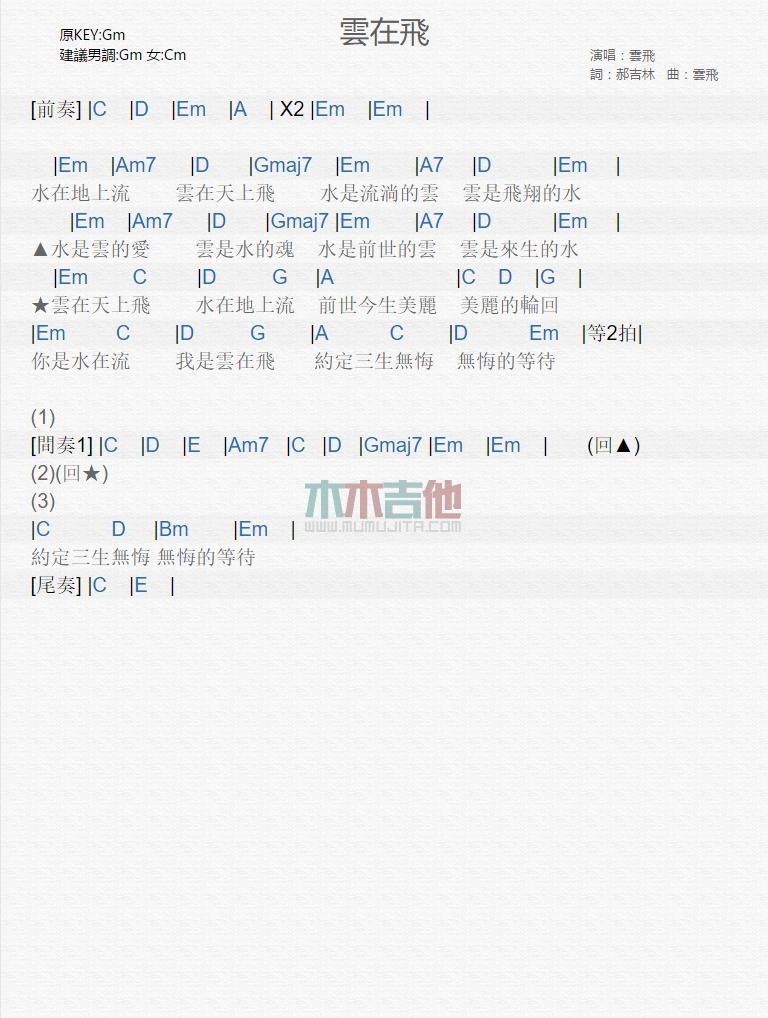 云在飞_吉他谱_云飞1