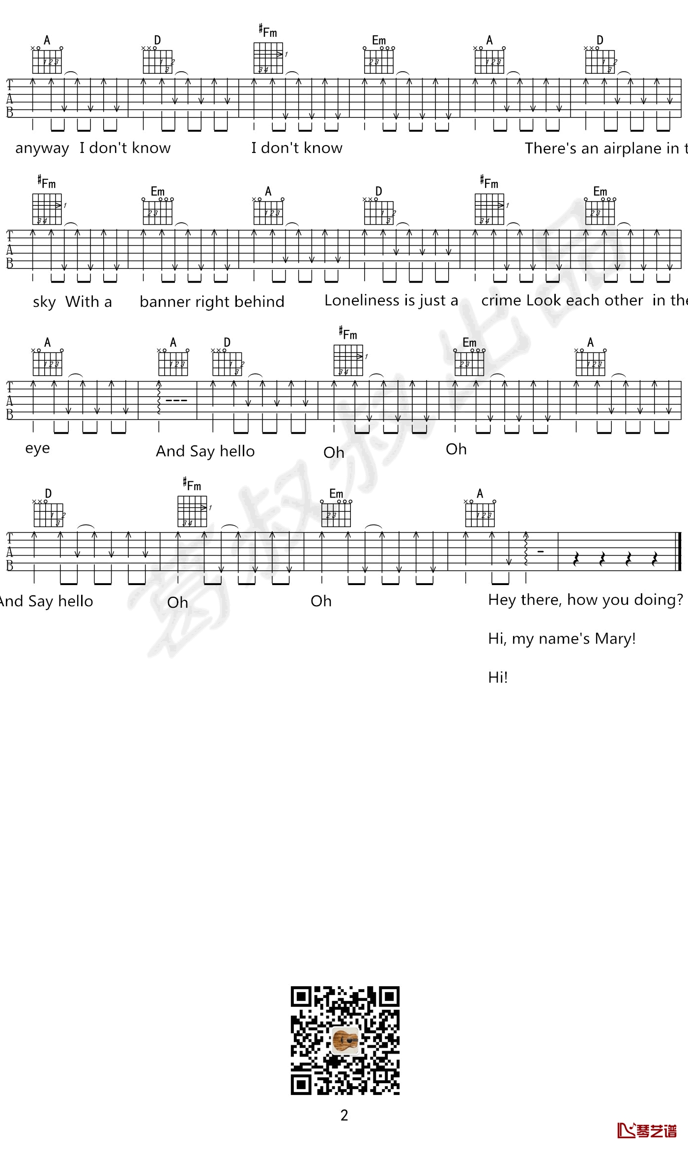 Say Hello吉他谱 Thomas/Sufjan Stevens 弹唱谱2
