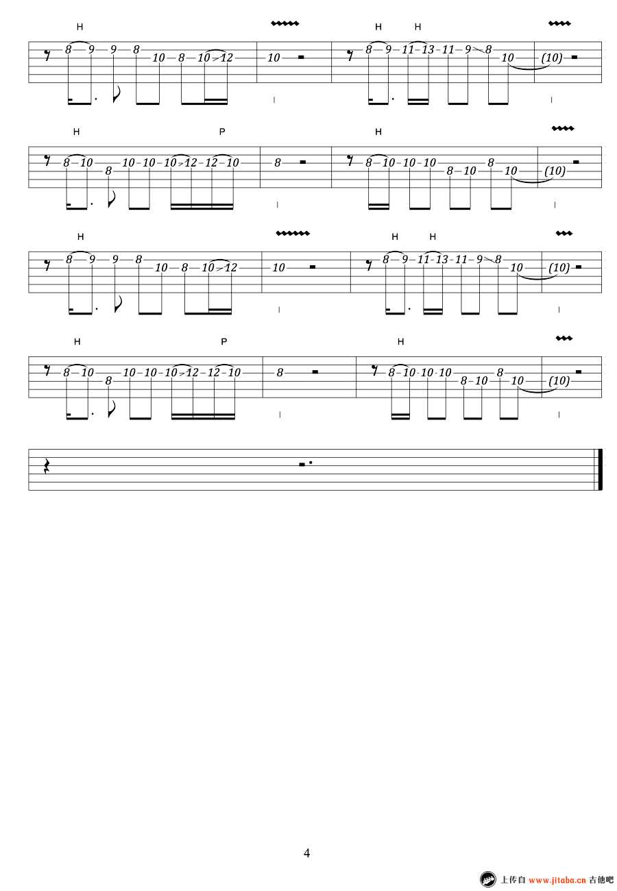 蓝莲花吉他谱SOLO-许巍-高清六线谱完整版4