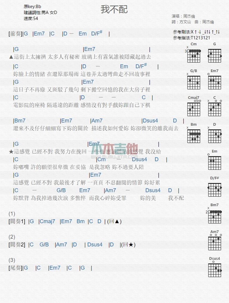 我不配_吉他谱_周杰伦1