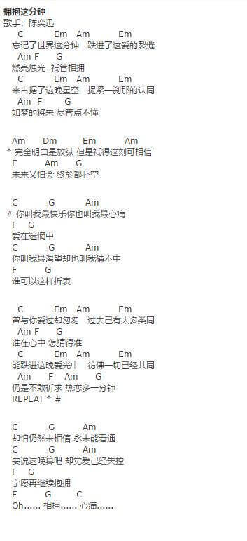 抱拥这分钟吉他谱 C调和弦谱-简单版-陈奕迅1