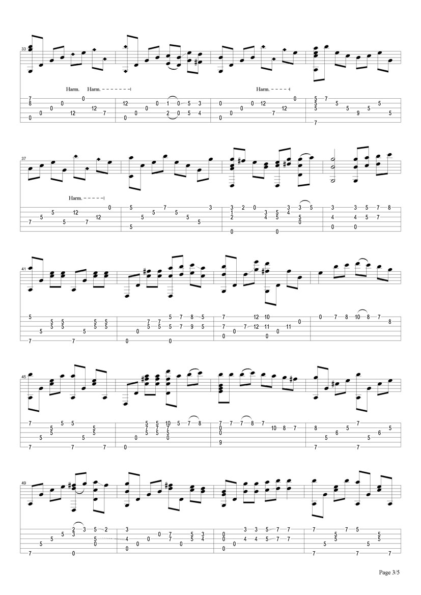 vincent指弹谱 原调六线谱_搜谱网编配_Chet Atkins3