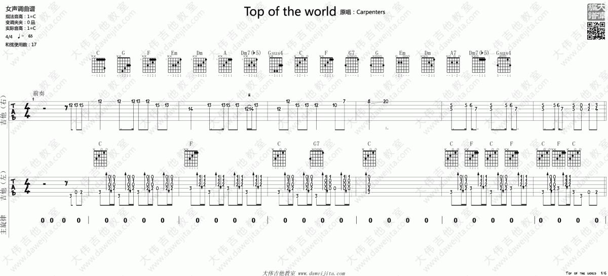 Top Of The World_C调吉他谱_Carpenters1
