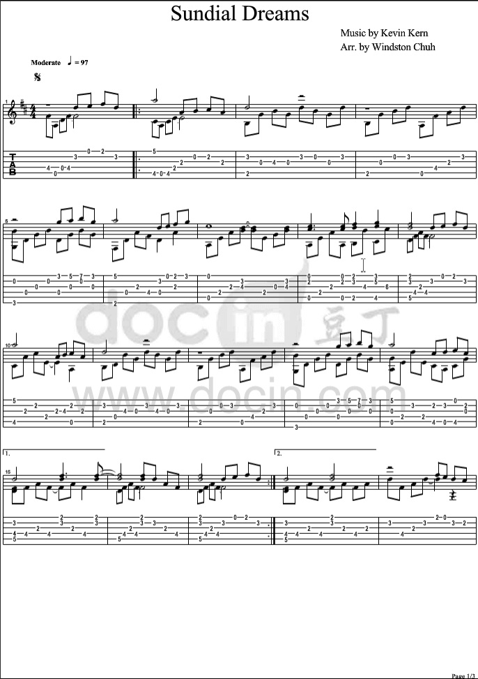 Sundial Dreams指弹谱 C调六线谱-Kevin Kern1