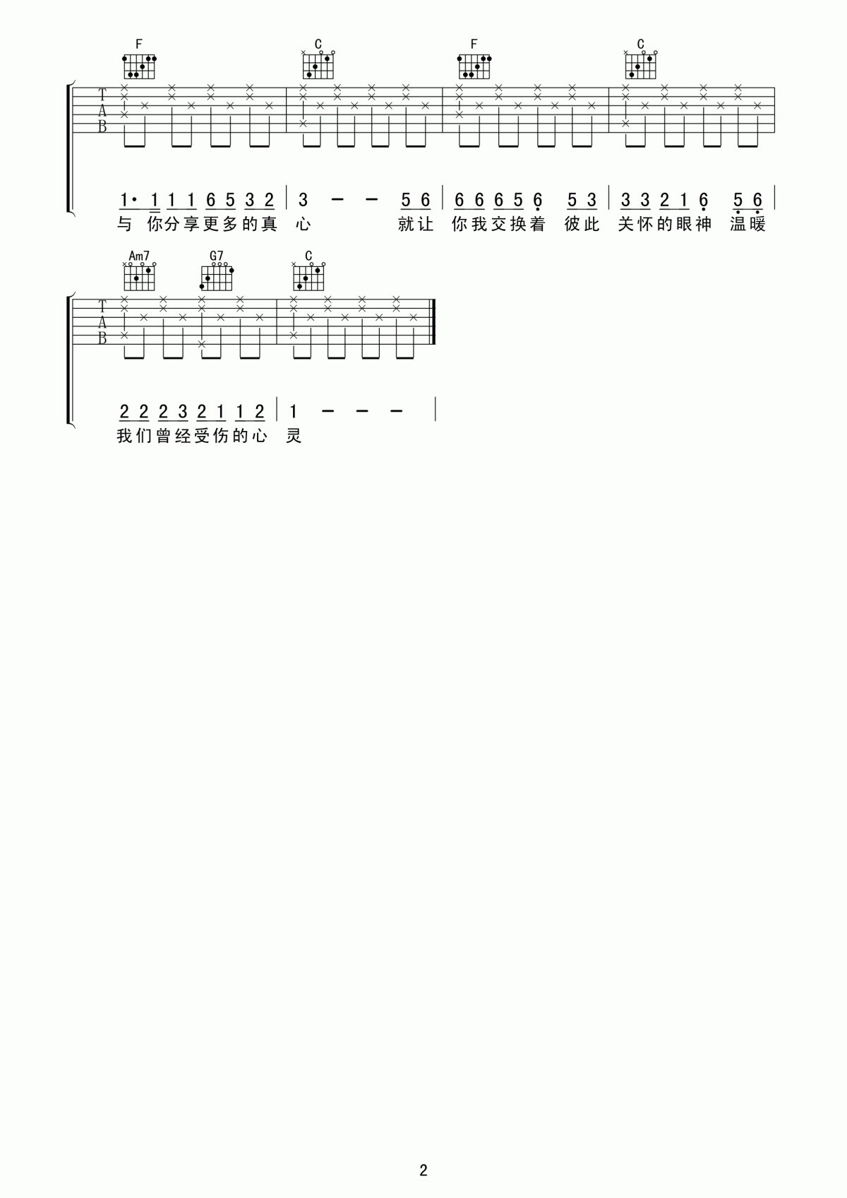 王杰1994吉他谱 C调2