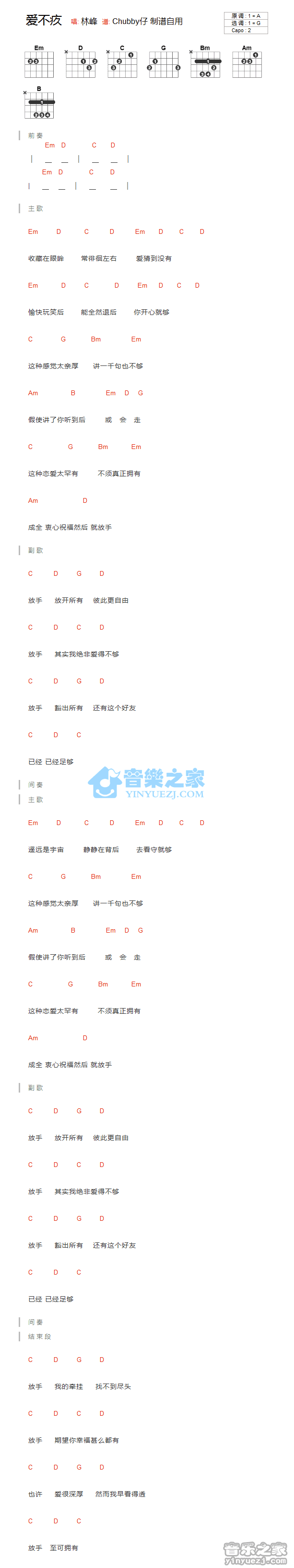 吉他谱 G调和弦谱-林峰1