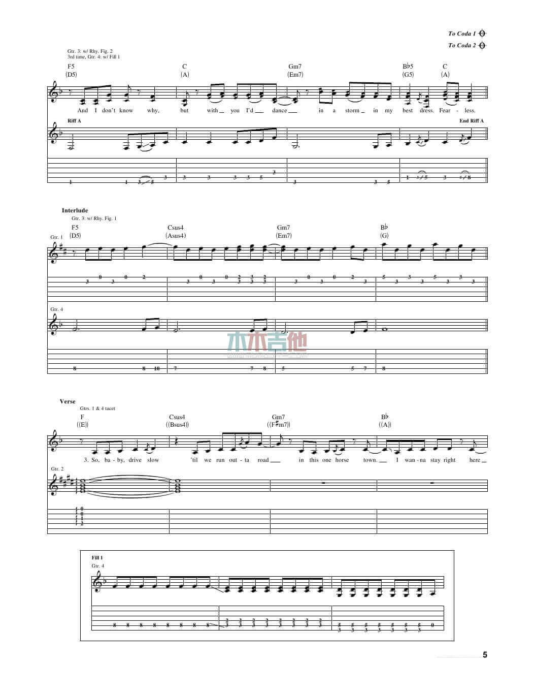 fearless吉他谱 A调女生版-Taylor Swift1
