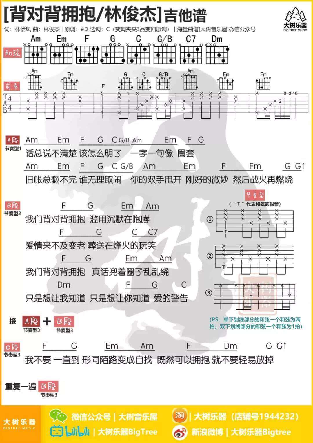 背对背拥抱吉他谱 C调和弦谱-林俊杰1